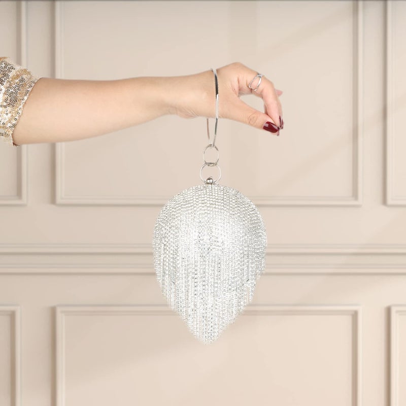 Lanpet Women Round Ball Crystal Evening Clutch Purse Tassel Wedding Party Handbags - Image 5